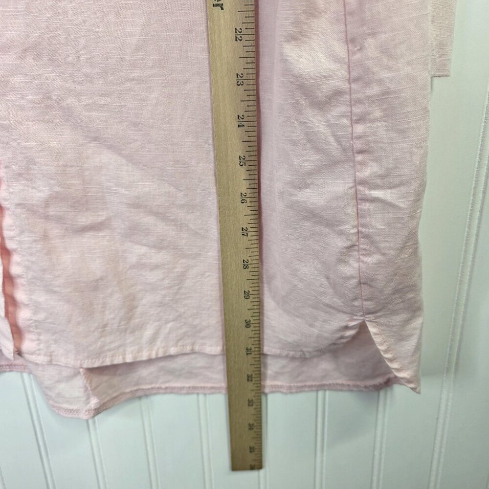 Linen Blend Tunic Shirt Womens Large Pink Button Front Roll Tab Relaxed Fit Boho - Picture 11 of 12